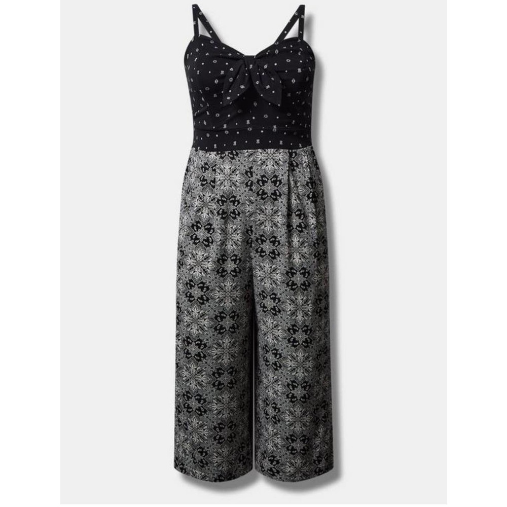 Torrid Women's Black Stretch Sleeveless V-Neck Challis Tie Front Jumpsuit NWT - Picture 4 of 5